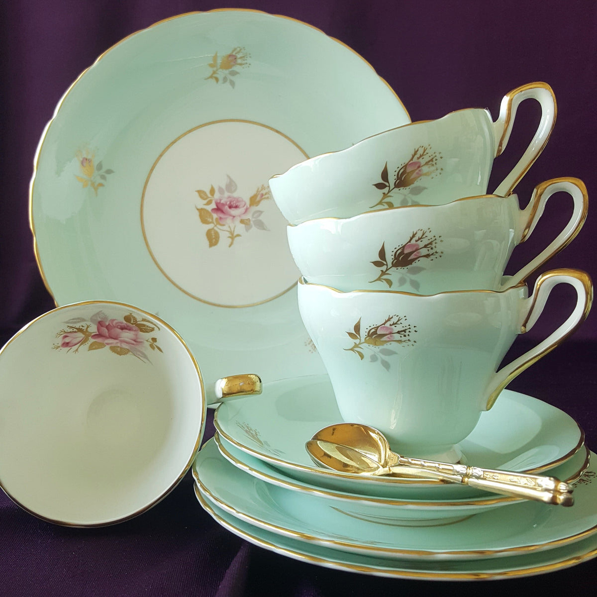 H M Sutherland Tea Cup and Saucer, Bright Pink Gold Leaves Teacup and  Saucer, Fine Bone China 