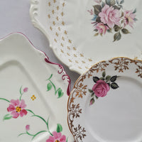 Pink vintage cake plates by Paragon, Royal Albert and Roslyn 