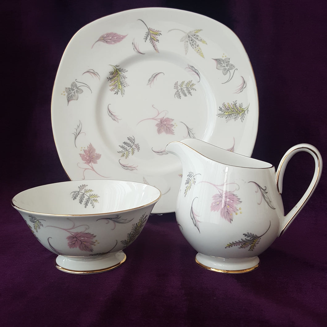 1950s Creamer and Sugar Set in Tuscan Windswept, Fine Vintage China, Made in England