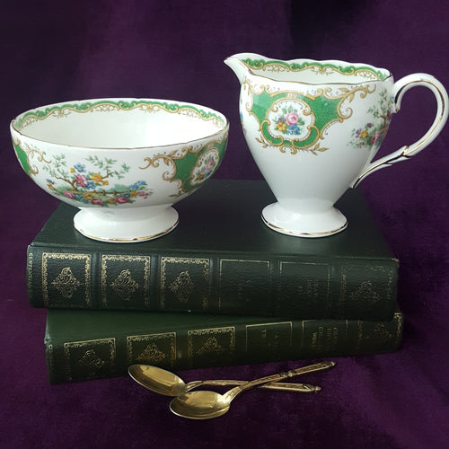 1930s Vintage Creamer and Sugar Bowl in Foley Broadway, Bird of Paradise, Made in England