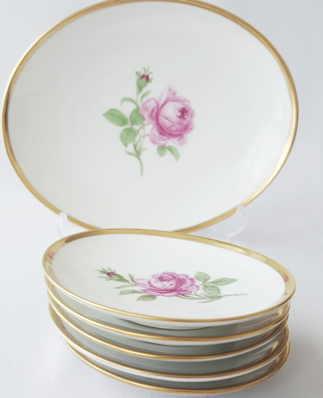 Vintage German Hand-painted Dessert Set, Vintage Porcelain