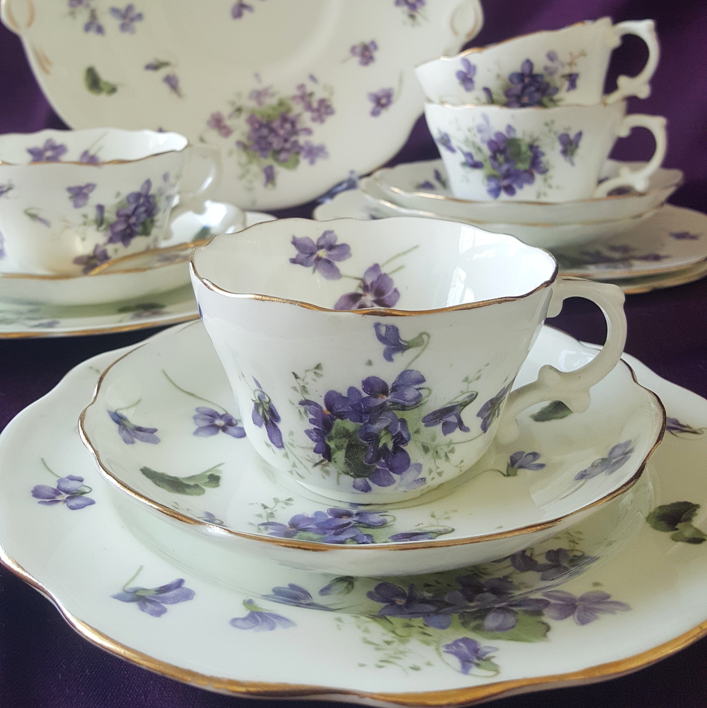 1920s Hammersley Victorian Violets Teacup Trios – Vintage Violet