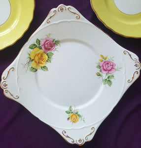 1940s Cake Plate with Pink and Yellow Roses