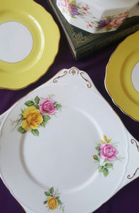 1940s Cake Plate with Pink and Yellow Roses