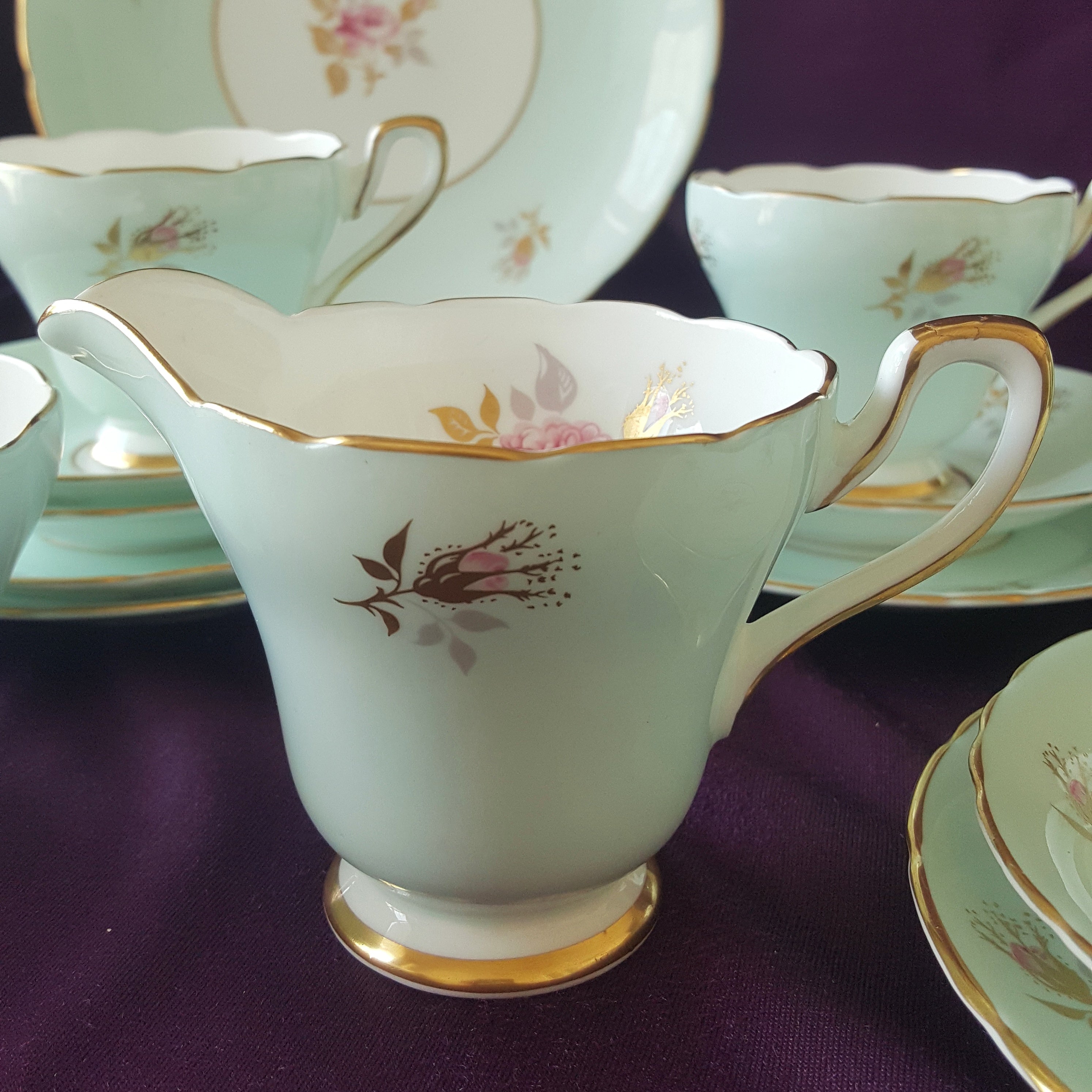 H M Sutherland Tea Cup and Saucer, Bright Pink Gold Leaves Teacup and  Saucer, Fine Bone China 